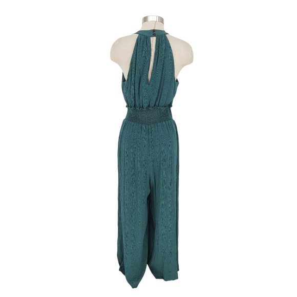 Anthropologie Wide Leg Pants Romper Green Sleeveless VNeck Halter Jumpsuit Large - Picture 5 of 10